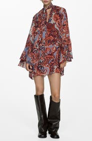 MANGO Paisley Long Sleeve Minidress