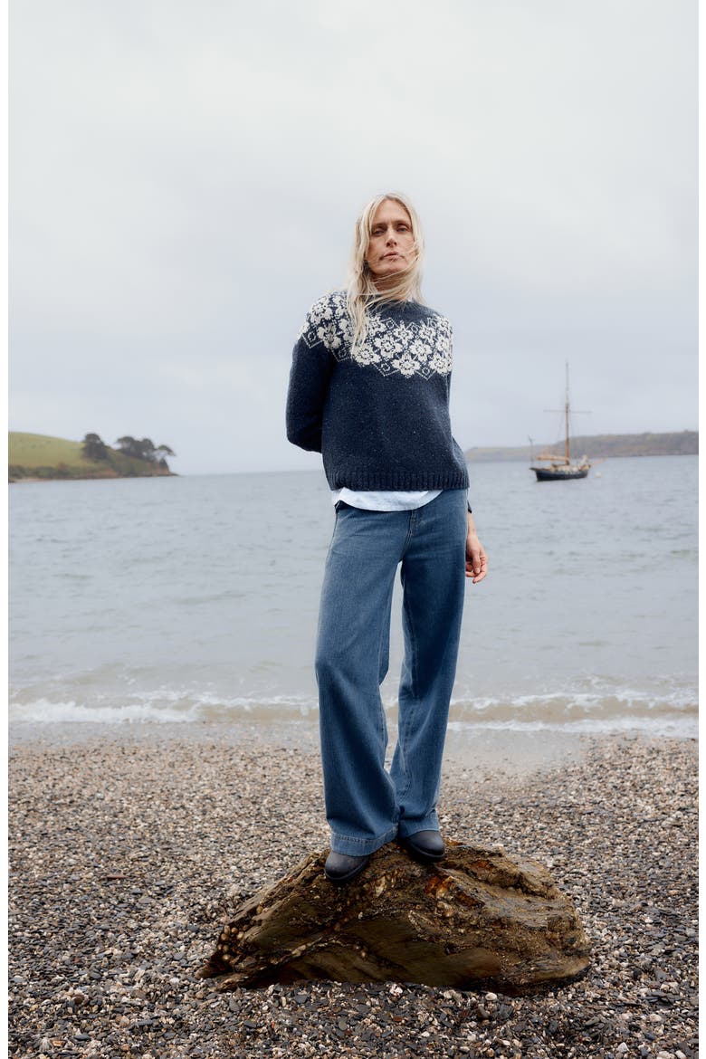 Johanna Fair Isle Merino Wool Blend Sweater, Alternate, color, HELIANTHUS MARITIME LIMESTONE