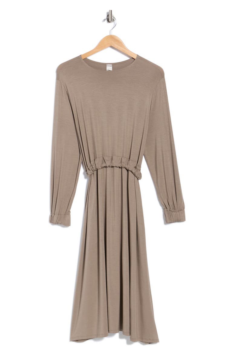 Long Sleeve Blouson Dress, Alternate, color, HAZELNUT