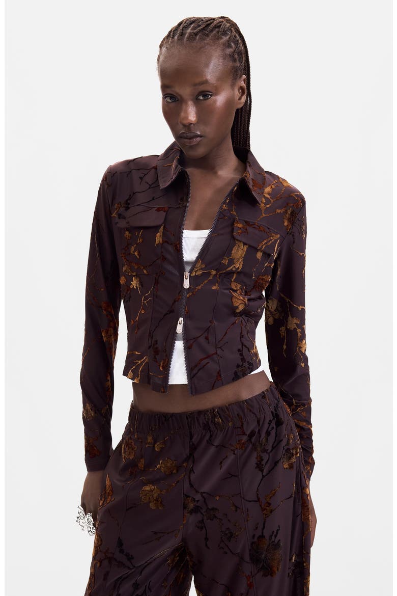 Burnout Floral Wide Leg Pants, Alternate, color, BROWN