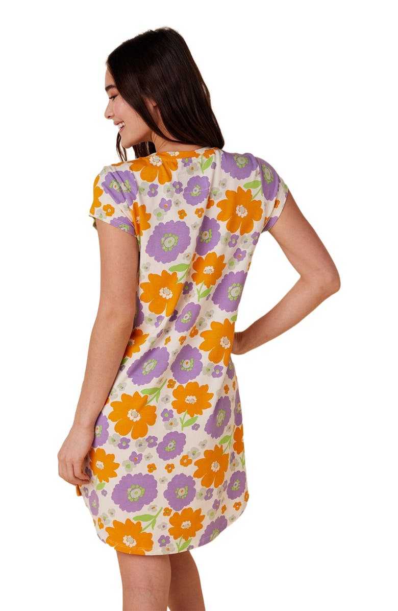 The Cat
s Pajamas Pima Knit Short Sleeved Sleep Shirt Floral, Alternate, color, Popping Pansies