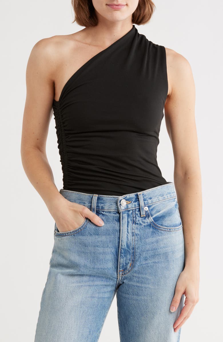 Vigoss Ruched One-Shoulder Top, Main, color, Black