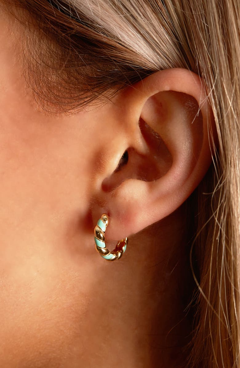 ARGENTO VIVO Mint Enamel Twisted Huggie Hoop Earrings, Alternate, color, Gold