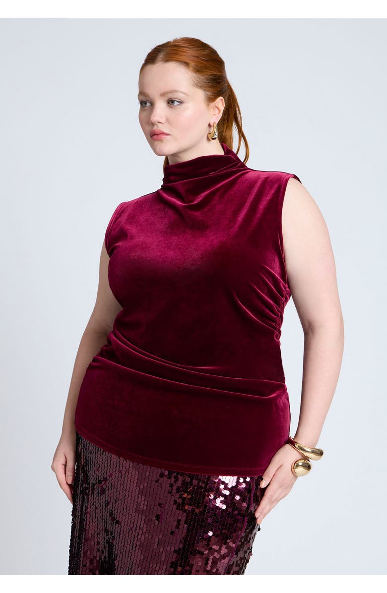 ELOQUII Funnel Neck Velvet Shell, Main, color, Deep Wine