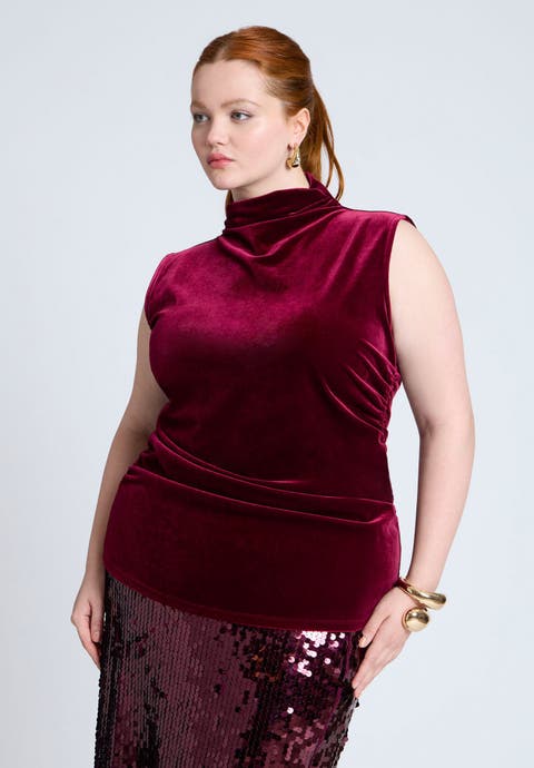 Funnel Neck Velvet Shell (Plus Available)