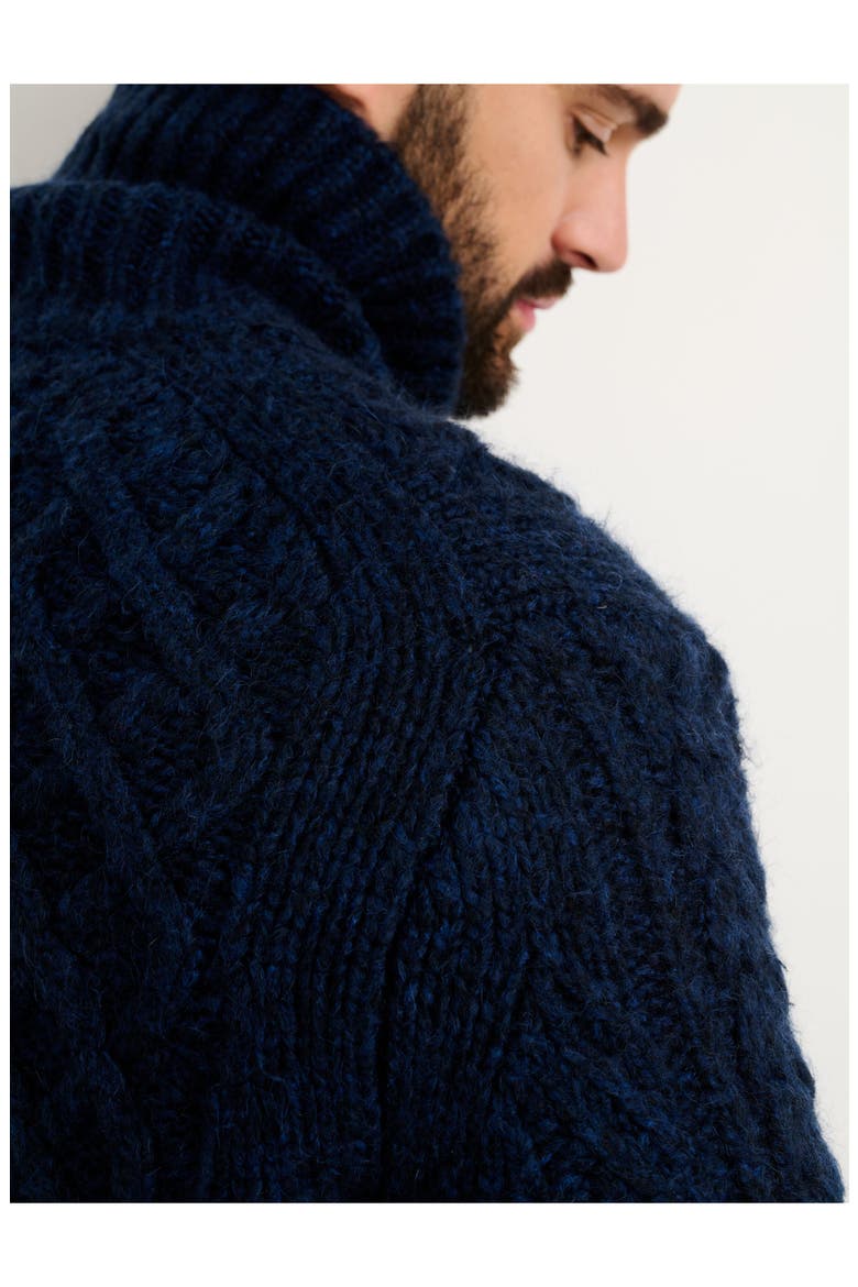 Cable Stitch Turtleneck Fisherman Sweater, Alternate, color, NAVY