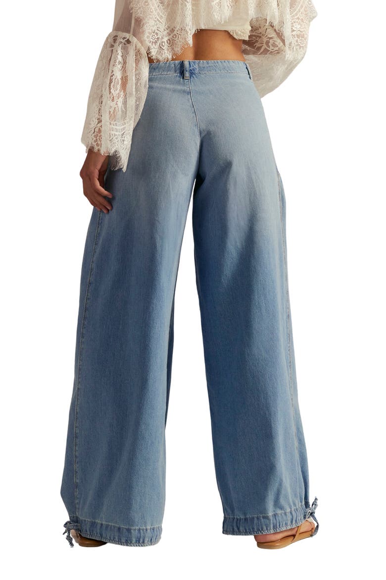 We The Free Lotus High Waist Tie Hem Barrel Leg Jeans, Alternate, color, BIJOU BLUE