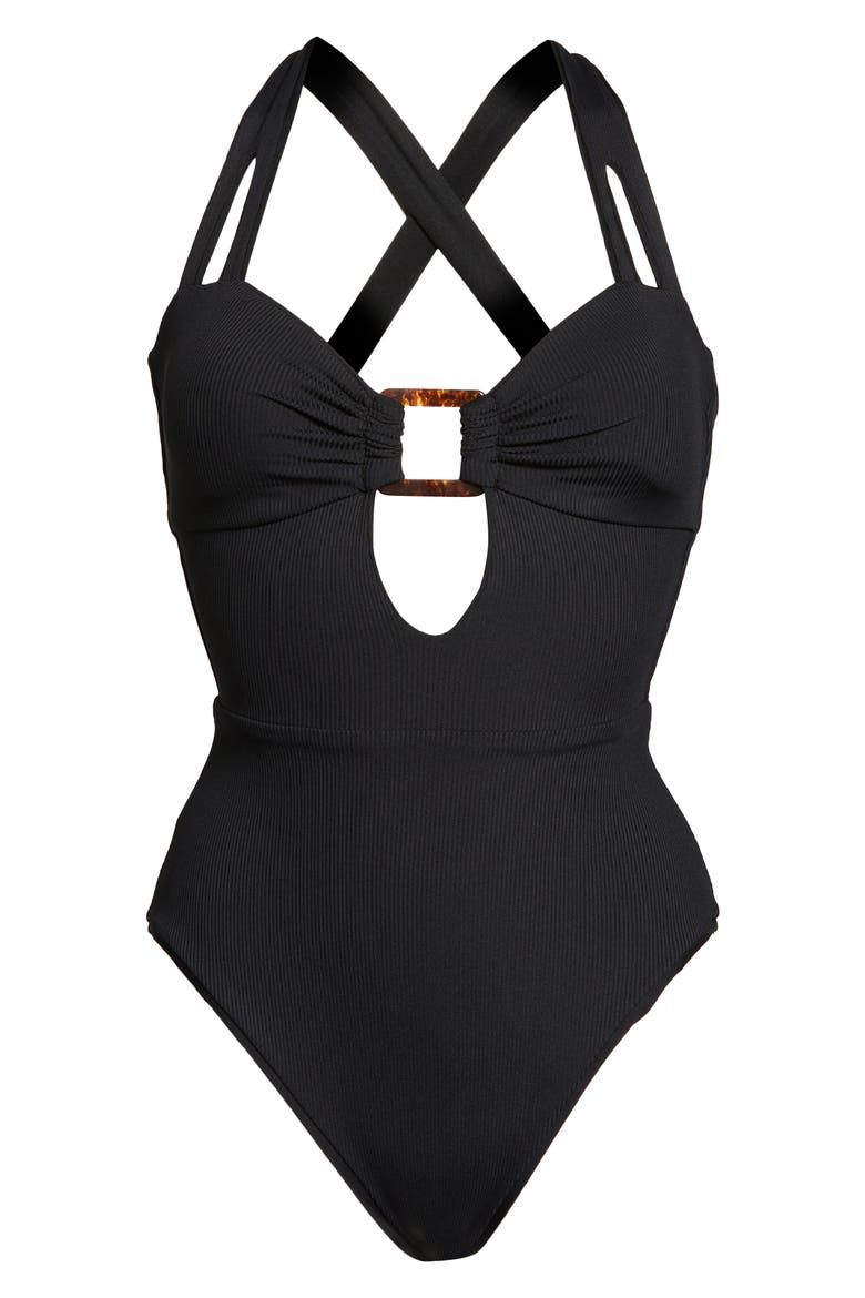 Fine Line One-Piece Swimsuit, Alternate, color, BLACK