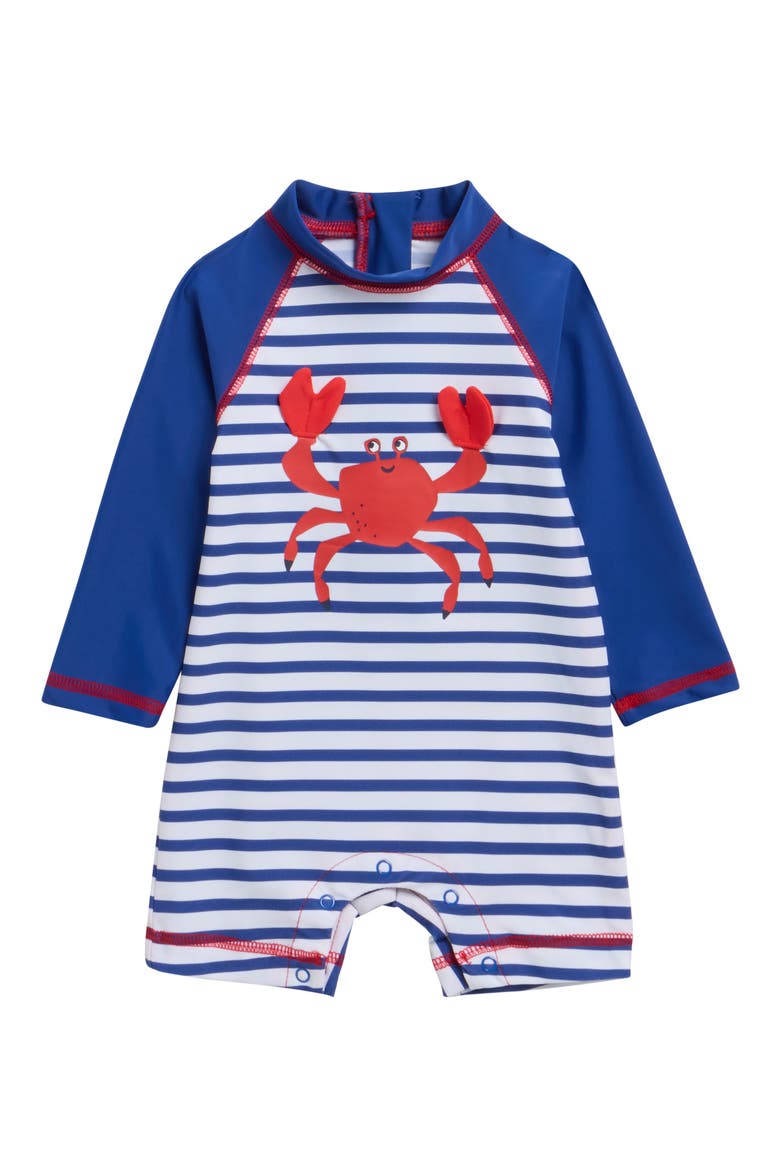 Crab Long Sleeve UPF 50+ One-Piece Rashguard Swimsuit, Main, color, BLUE STRIPE