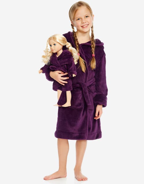 Leveret Girls Fleece Hooded Robe With Matching Doll Robe In Purple
