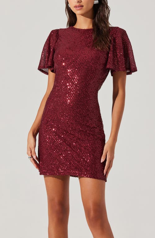 Astr The Label Sequin Flutter Sleeve Minidress In Wine