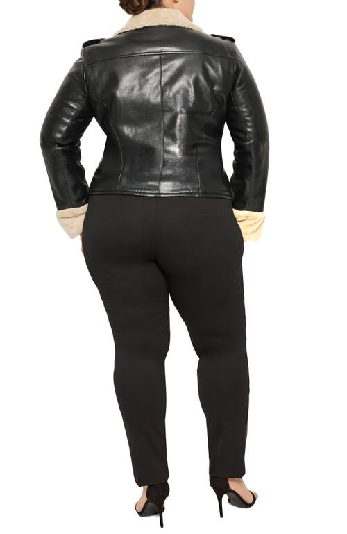 As By Df Sydney Recycled Leather Moto Jacket With Faux Fur Trim In Black