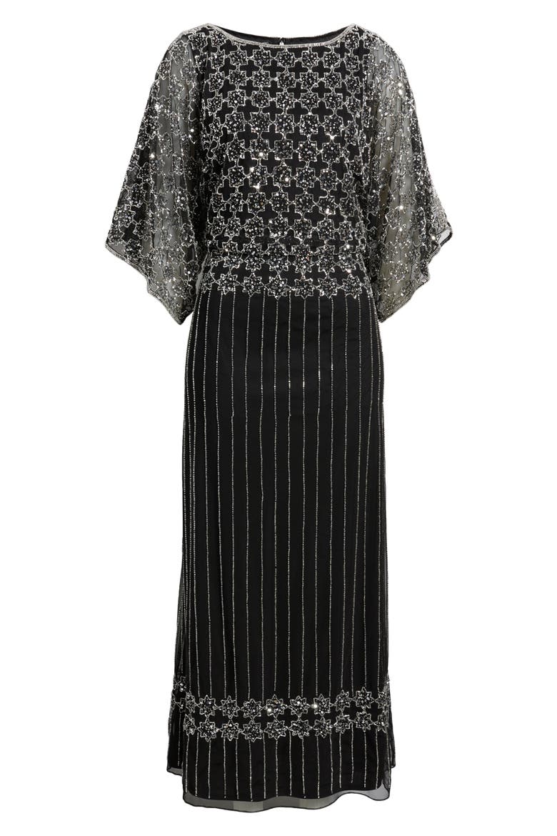 Beaded Mesh Gown, Alternate, color, BLACKSILVER 012