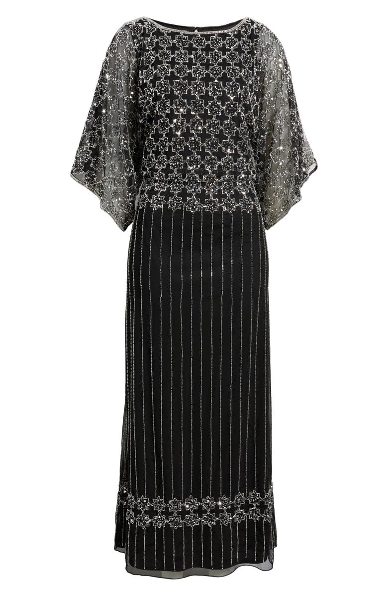 Pisarro Nights Beaded Mesh Gown, Alternate, color, Blacksilver 012