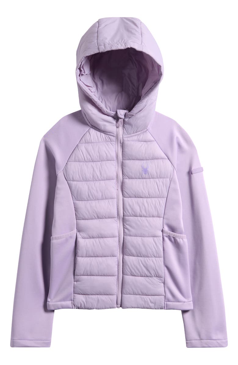 Spyder Kids' Hooded Mixed Media Jacket, Main, color, Lavender