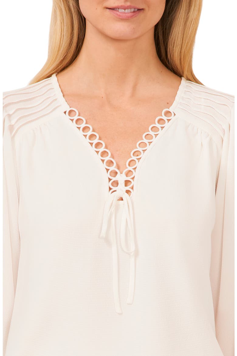 Circle Trim Pintuck Top, Alternate, color, NEW IVORY