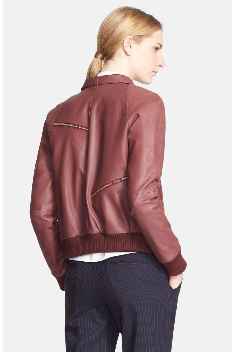 Leather Bomber Jacket, Alternate, color, BORDEAUX