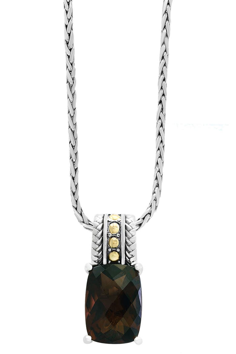Sterling Silver & 18K Gold Smokey Quartz Pendant Necklace, Alternate, color, BROWN