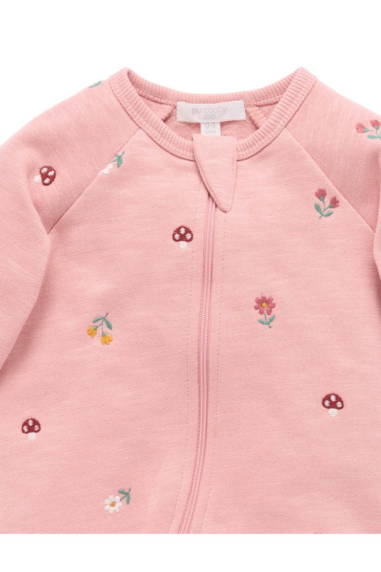 Embroidered Fleece Zip Baby Girl Footie, Alternate, color, Blush Forest Broderie