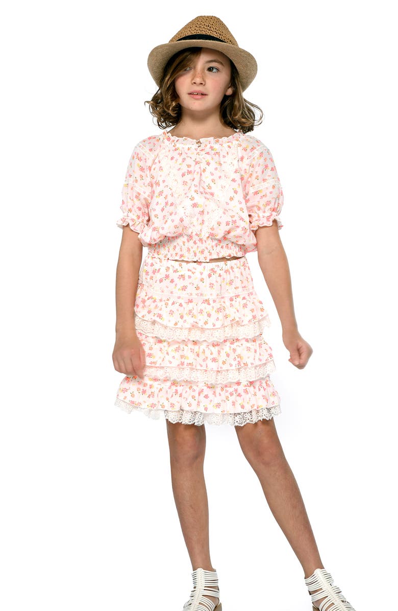 Hannah Banana Kids' Ruffle Sleeve Smock Top, Alternate, color, Ivory Multi