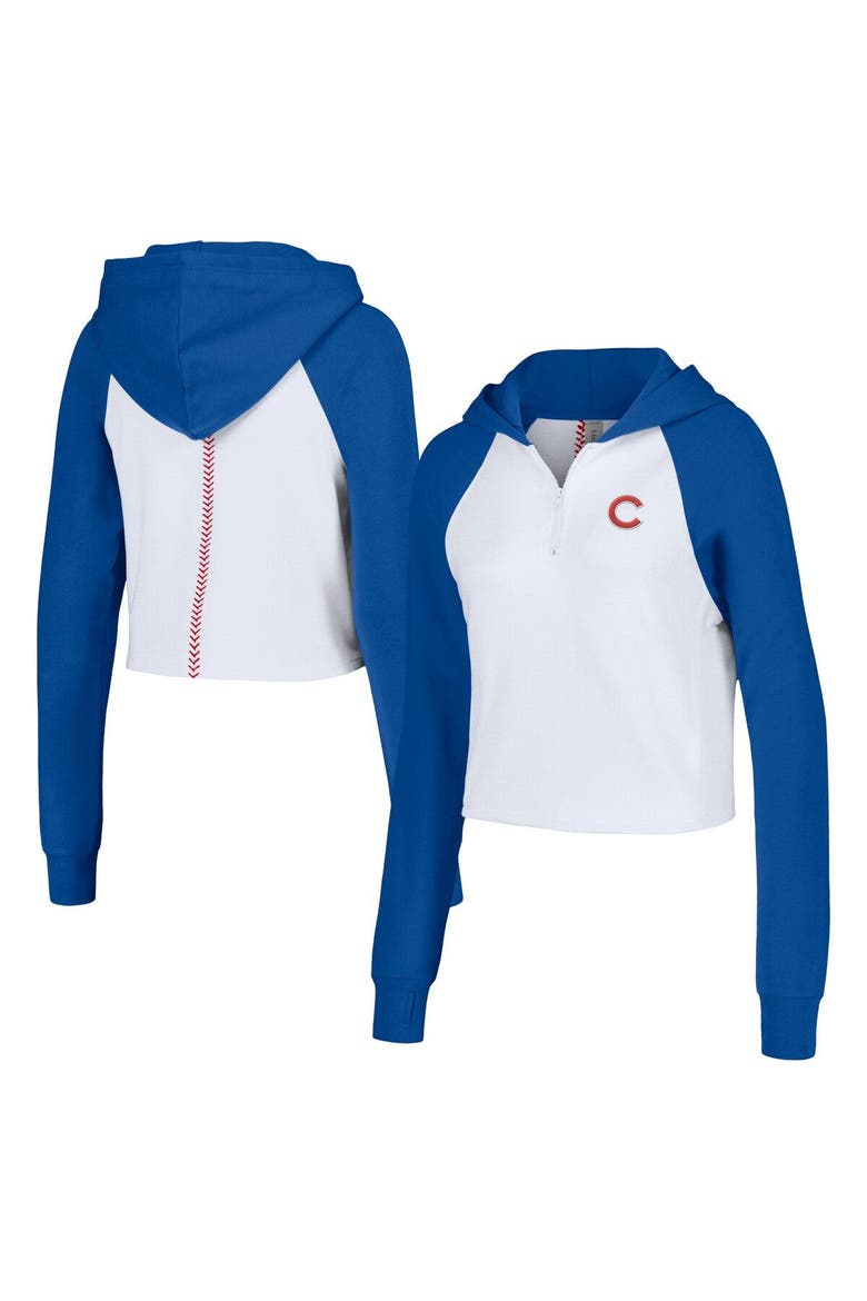 Women's Lusso White Chicago Cubs Jane Raglan Quarter-Zip Tri-Blend Cropped Pullover Hoodie, Main, color, White