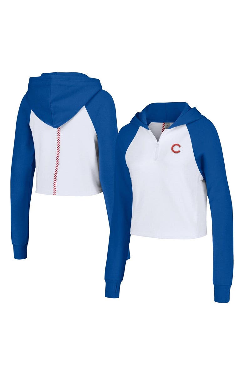 LUSSO Women's Lusso White Chicago Cubs Jane Raglan Quarter-Zip Tri-Blend Cropped Pullover Hoodie, Main, color, White