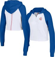 LUSSO Women's Lusso White Chicago Cubs Jane Raglan Quarter-Zip Tri-Blend Cropped Pullover Hoodie