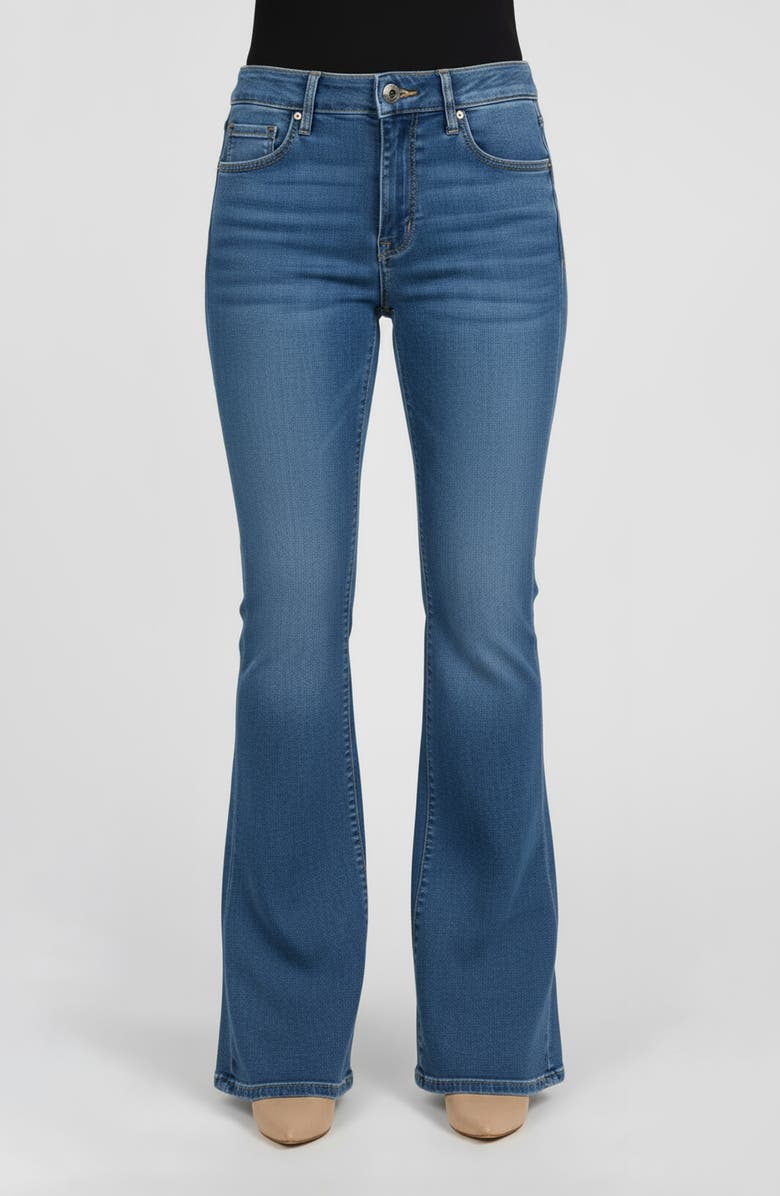 bebe The Core Flare Leg Jeans, Main, color, Medium Blue