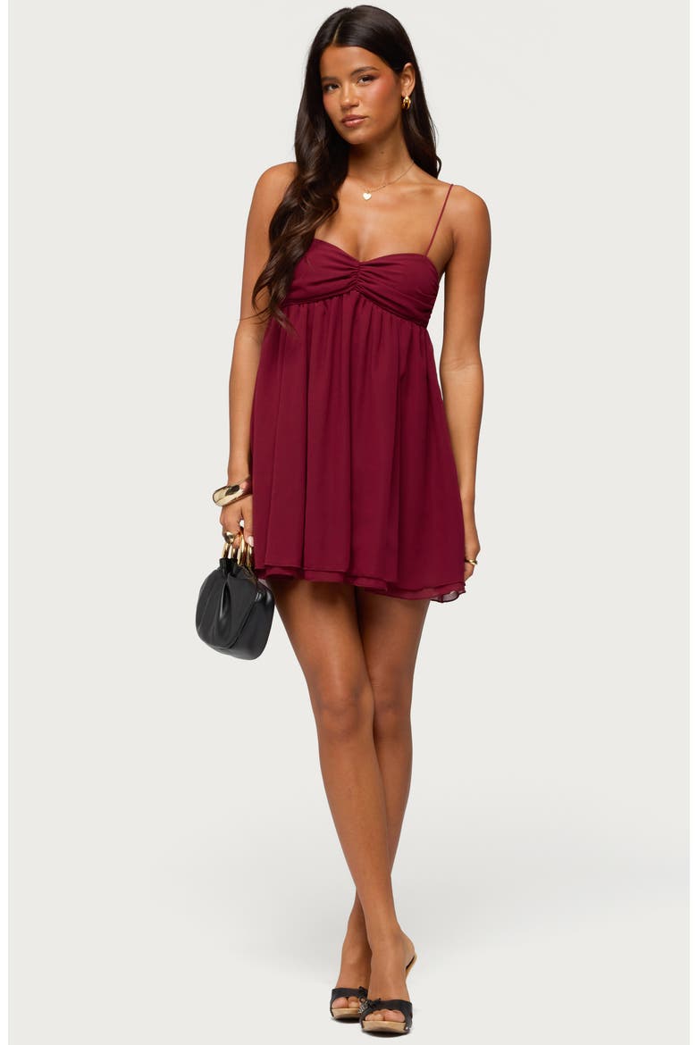 Ariellah Chiffon Babydoll Minidress, Alternate, color, BURGUNDY