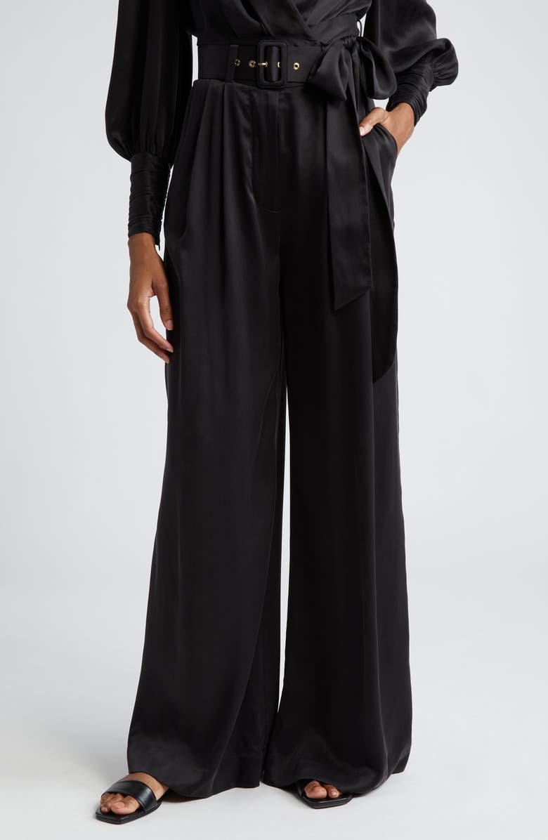 Zimmermann Belted Silk Wide Leg Pants, Main, color, 