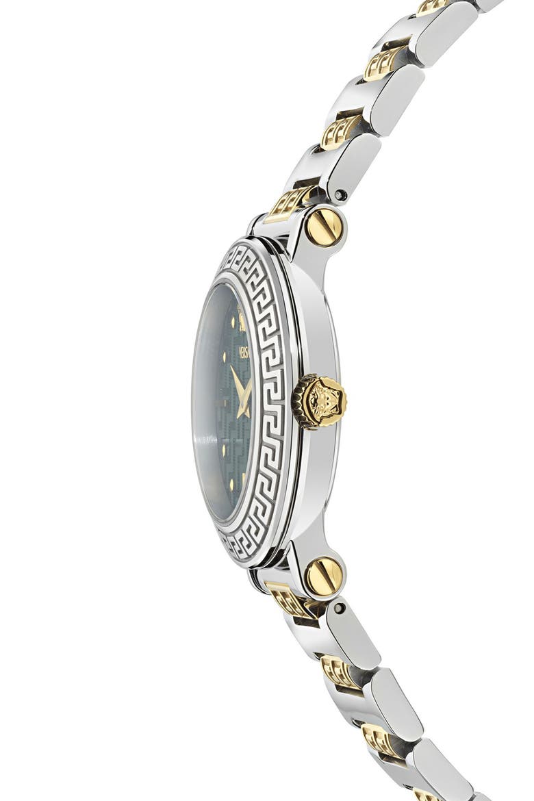 Greca Sphere Petite Bracelet Watch, 30mm, Alternate, color, GREEN/ TWO TONE