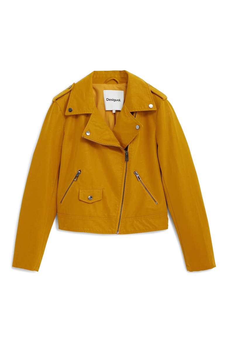 Faux Leather Moto Jacket, Alternate, color, DARK YELLOW