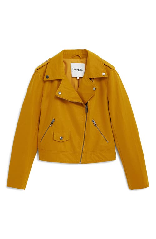 Desigual Faux Leather Moto Jacket In Yellow