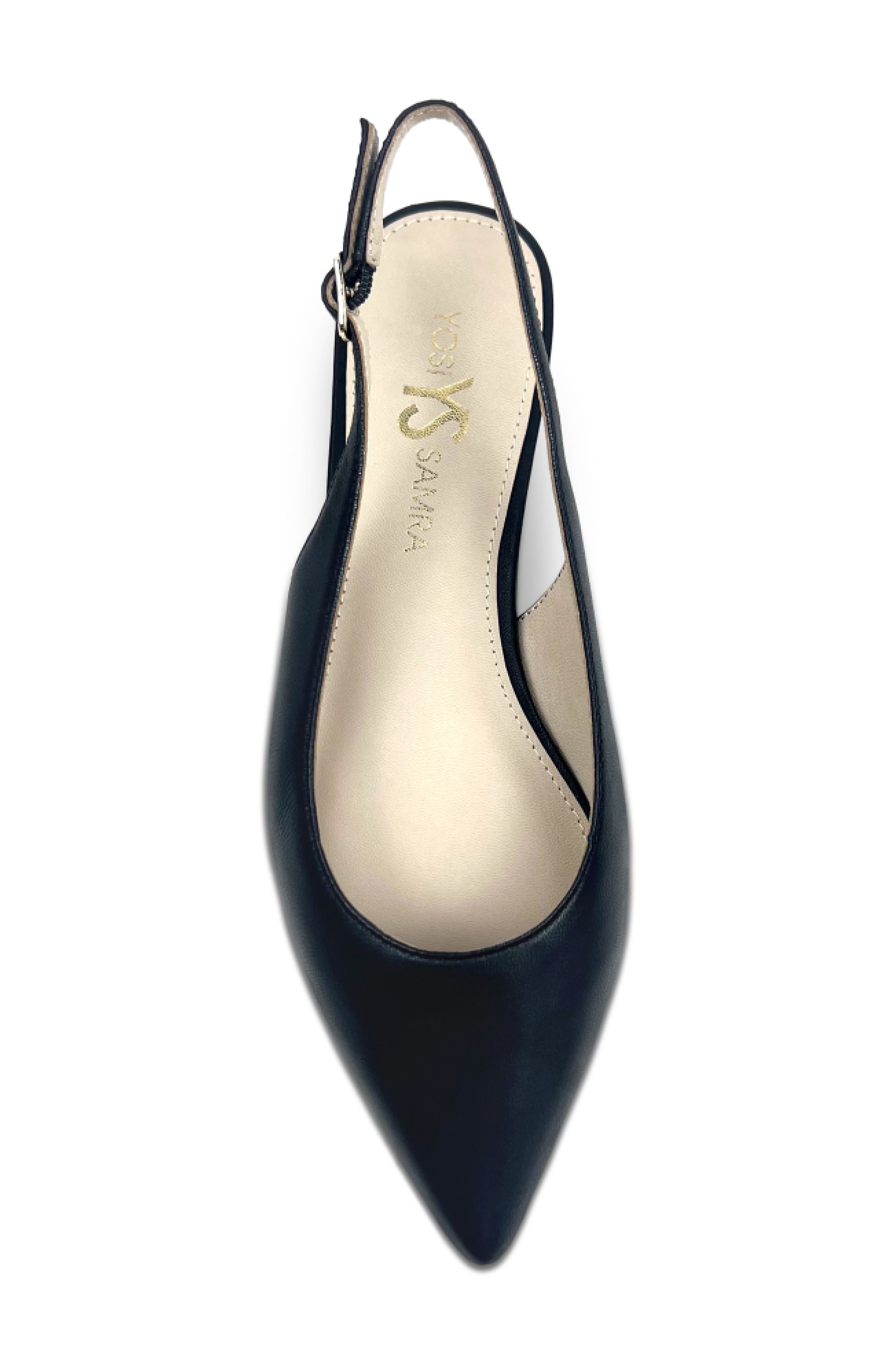 Yosi Samra Vera Pointed Toe Slingback Flat, Alternate, color, Black Nappa
