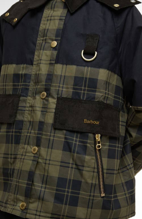 Barbour Elaine Hooded Corduroy-trimmed Checked Waxed-cotton Jacket In Green