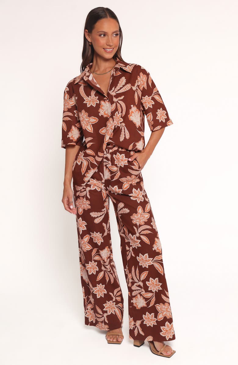 Petal & Pup Samira Floral Cotton Blend Wide Leg Pants, Alternate, color, Orange Floral
