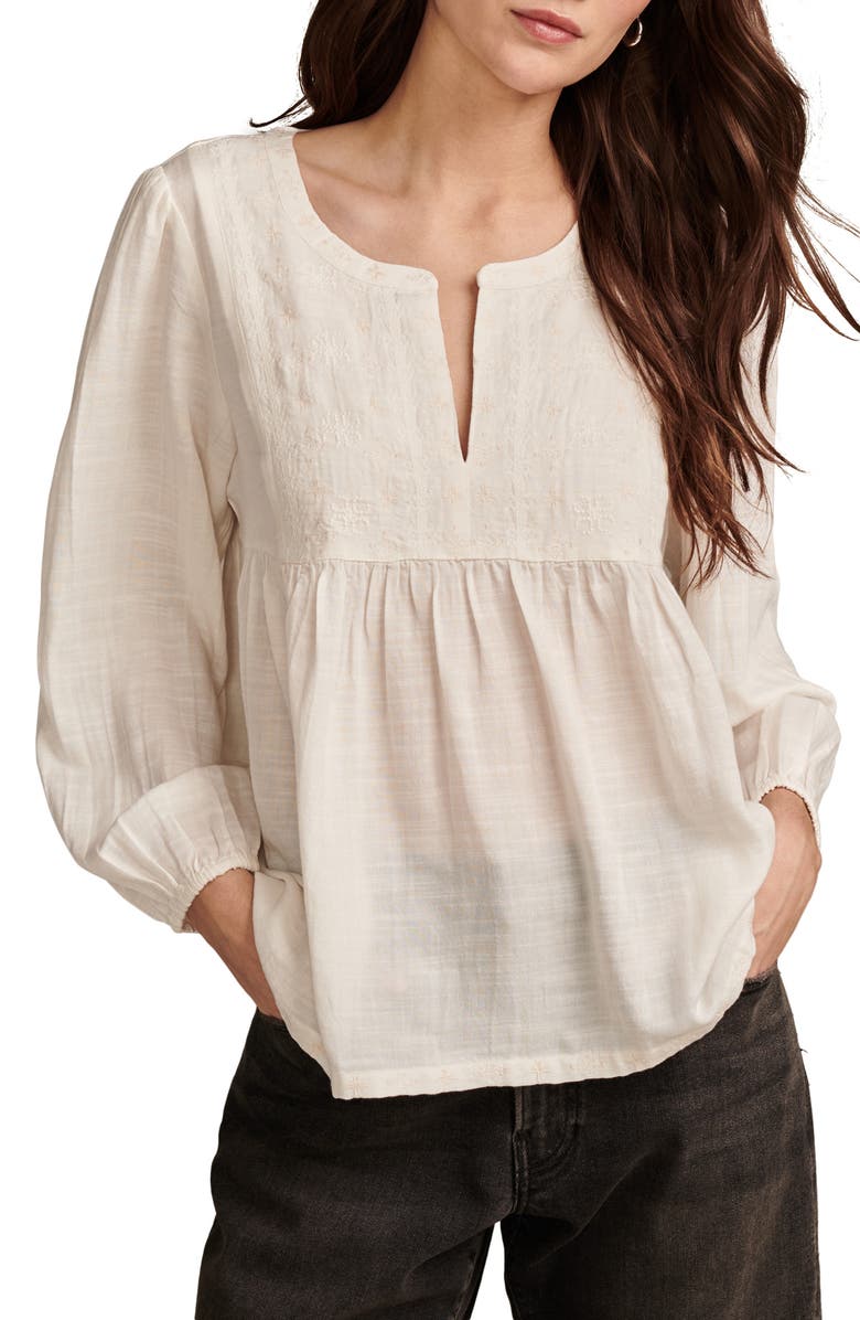 Lucky Brand Embroidered Long Sleeve Peasant Top, Main, color,