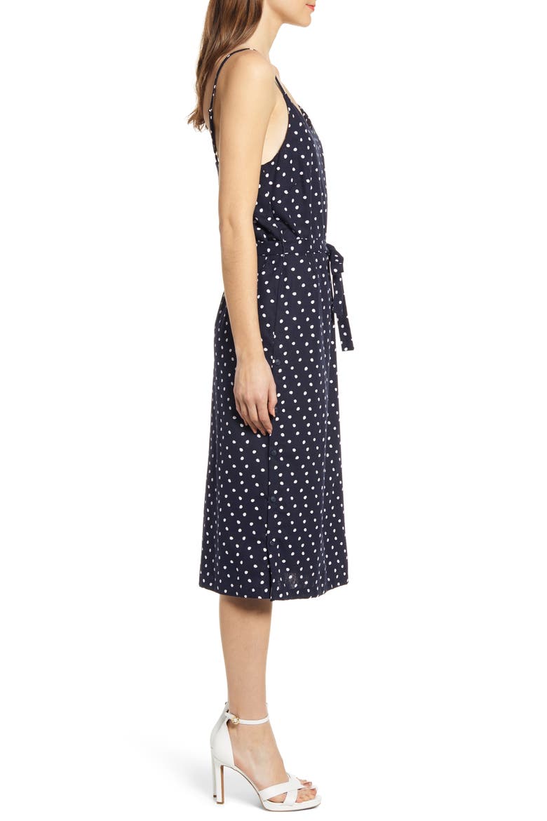 Pip Polka Dot Belted Midi Dress, Alternate, color, NAVY