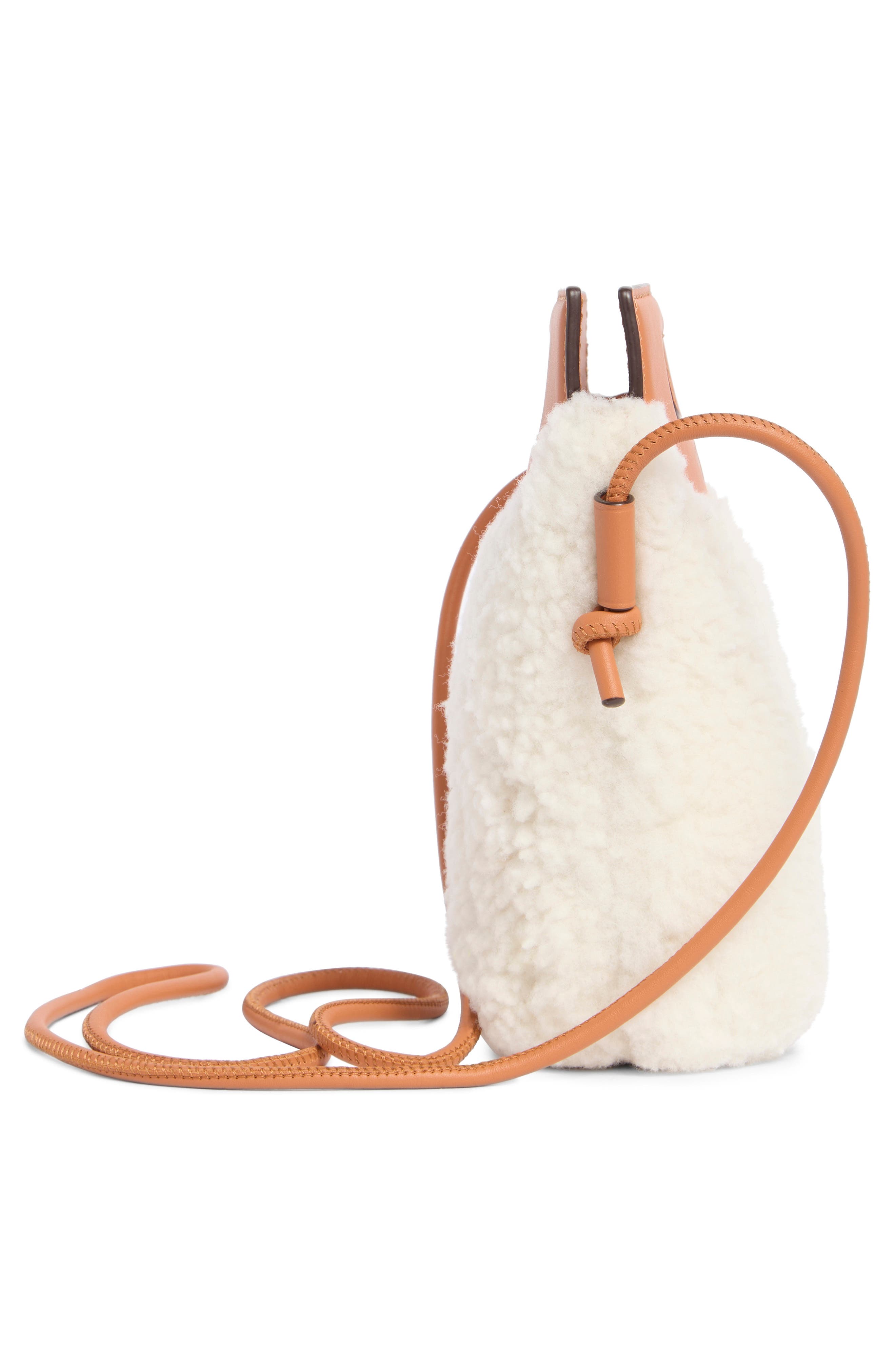 MCM Diamond Genuine Shearling Crossbody Bag, Alternate, color, White