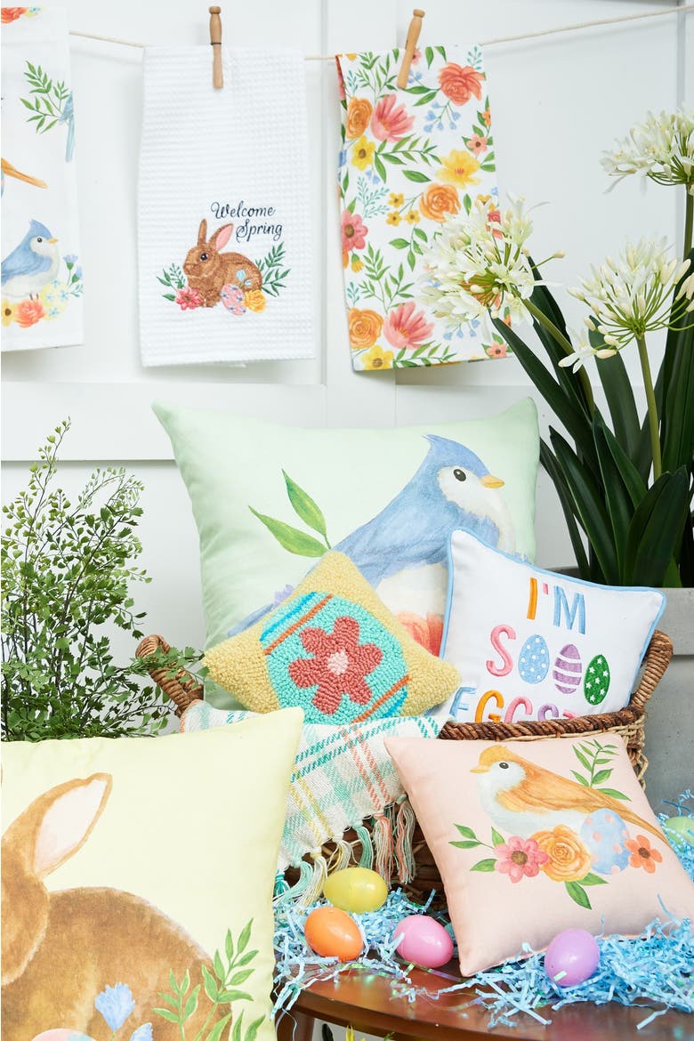 Bird & Flowers Cotton Blend HD Printed Mini Pink Accent Pillow 10" x 10", Alternate, color, Pink