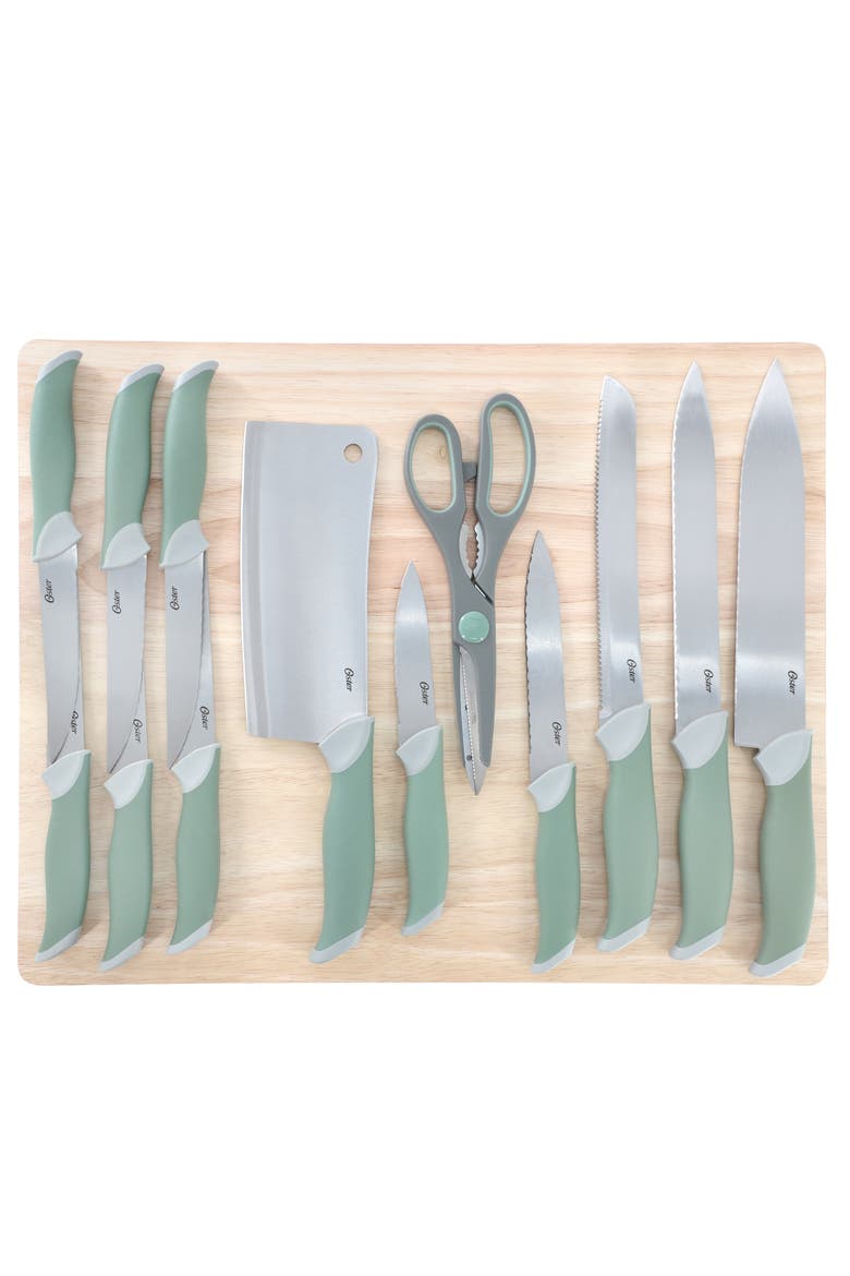 Linbergh 14 Piece Stainless Steel Cutlery and Cutting Board Set  with Soft-Grip Handles, Main, color, Green
