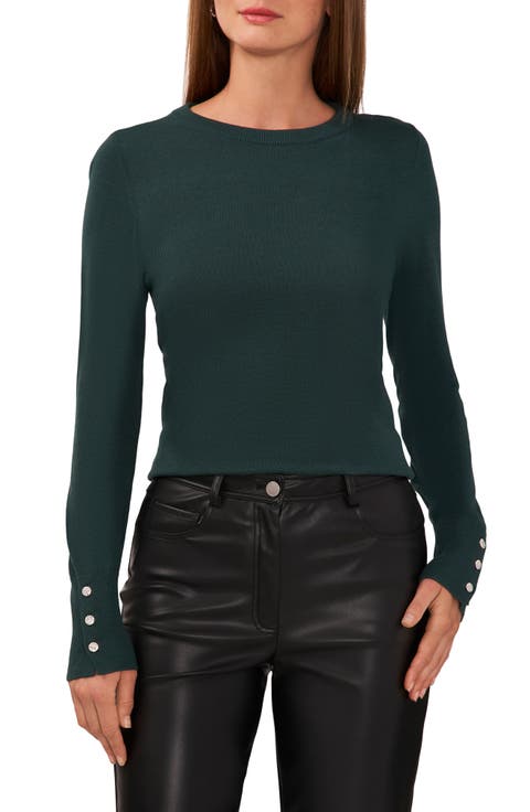 Button Cuff Cotton Blend Sweater