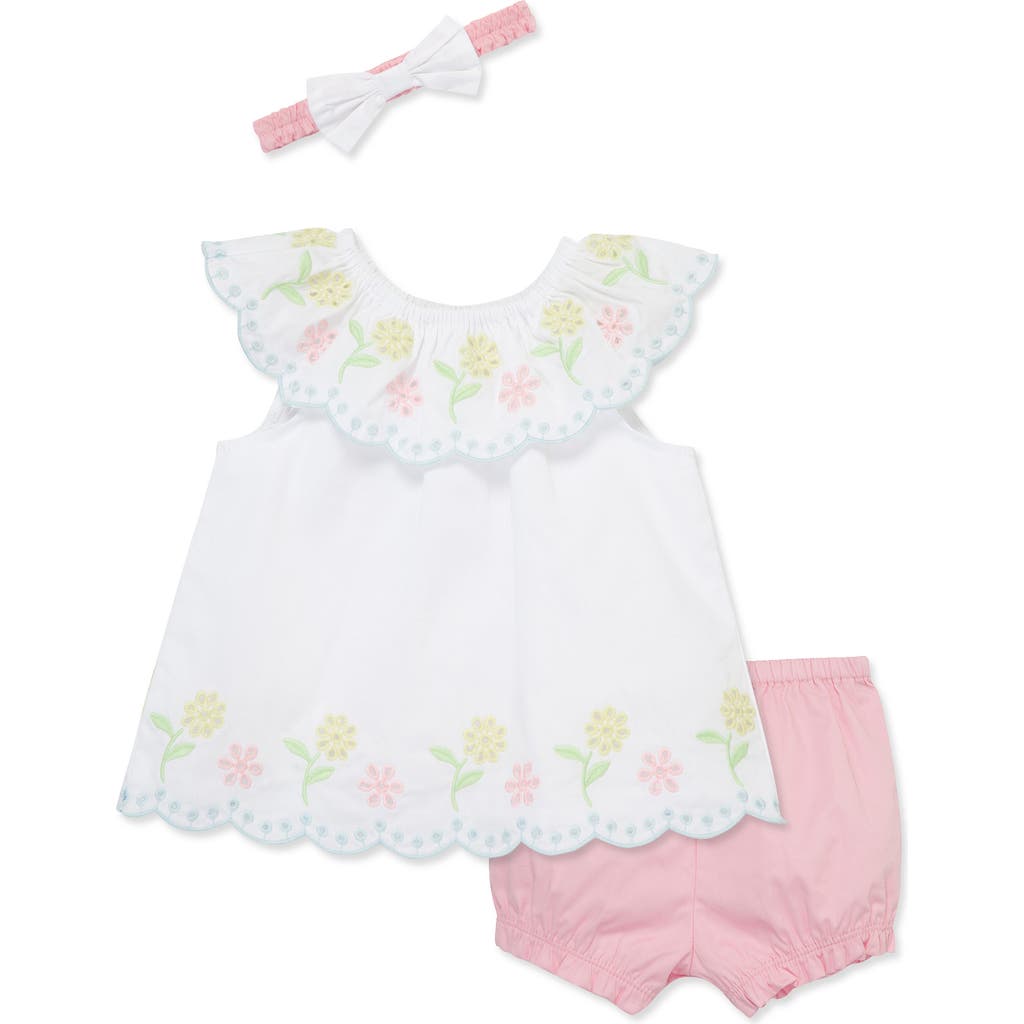Shop Little Me Eyelet Cotton Tunic, Shorts & Headband Set In Pink