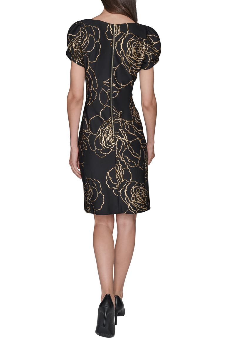 Metallic Floral Sheath Dress, Alternate, color, BLACK/ GOLD