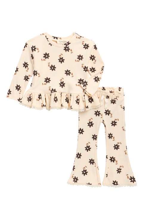 Stretch Rib Long Sleeve Top & Flare Pants Set