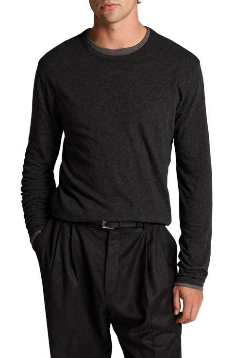 Fine Slub Layered Look Long Sleeve Pima Cotton T-Shirt