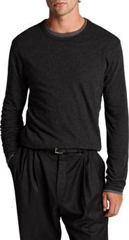 Vince Fine Slub Layered Look Long Sleeve Pima Cotton T-Shirt