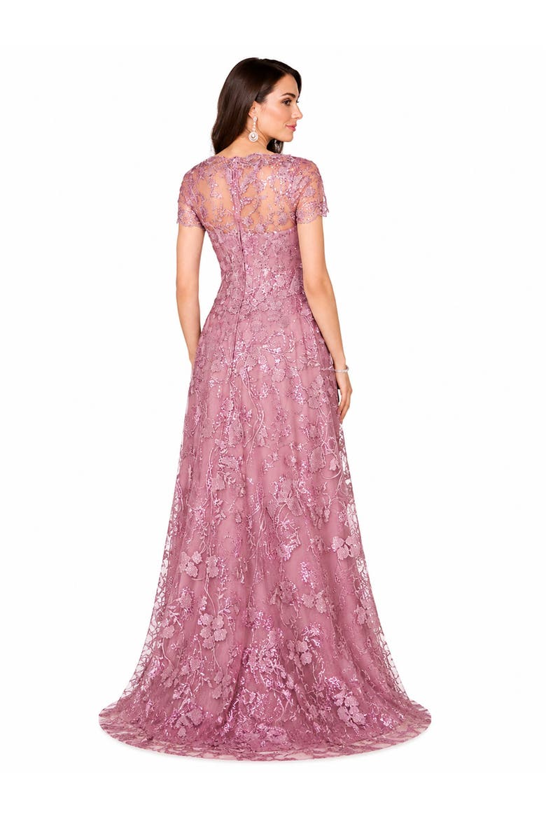 Beaded Faux-Wrap V-Neck Bridal Gown, Alternate, color, Mauve