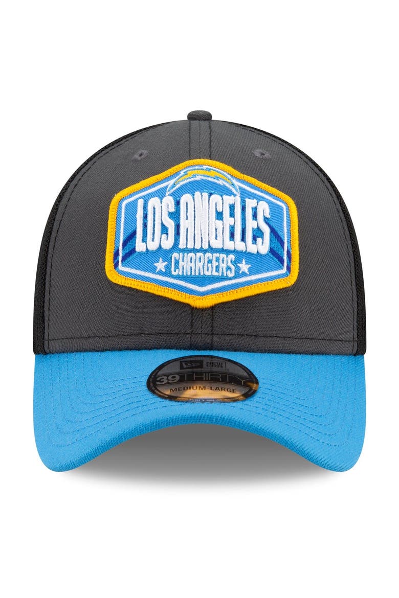 Men's New Era Graphite/Powder Blue Los Angeles Chargers 2021 NFL Draft Trucker 39THIRTY Flex Hat, Alternate, color, Graphite