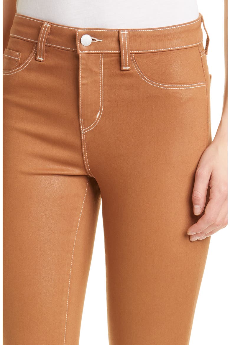 Marguerite Topstitch Detail Coated Skinny Jeans, Alternate, color, JAVA/ NATURL CONT COAT